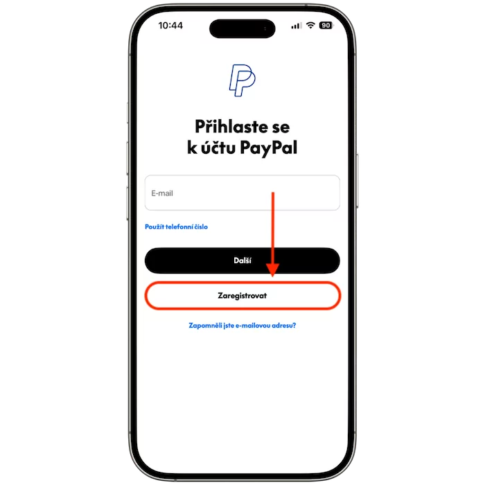 PayPal registrace