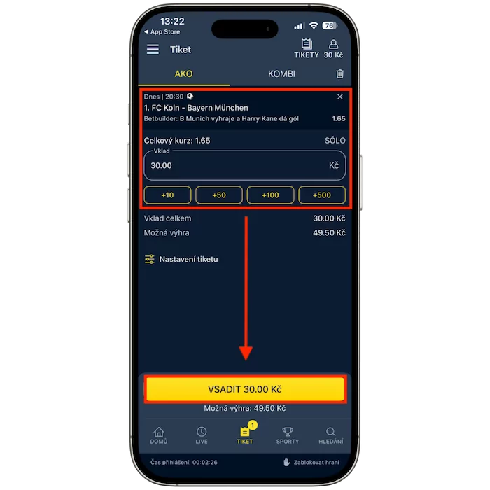 Potvrďte svůj Sazkabet betbuilder