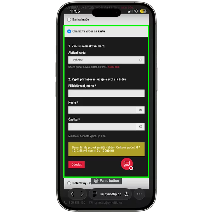 Synottip výběr z konta