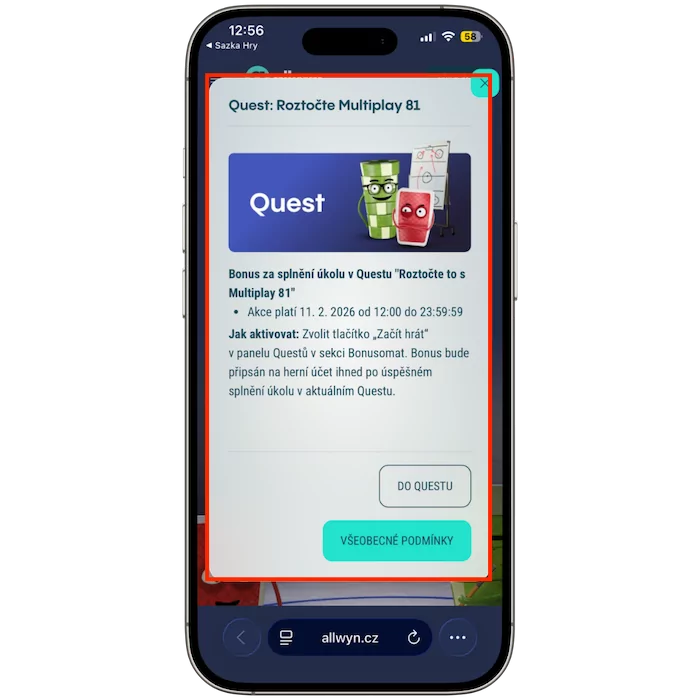 Přečtěte podmínku v Allwyn kalendáři