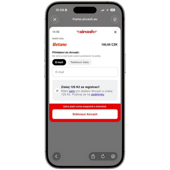 Přesměrování do aplikace Aircash
