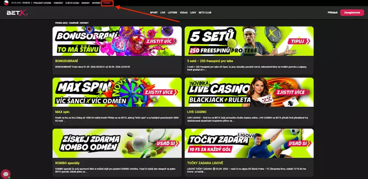 Promo akce na BetX free spiny
