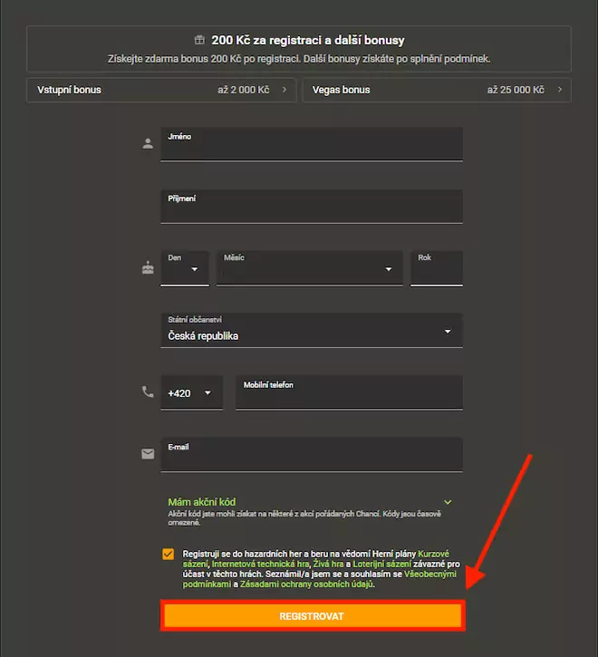 Registrace Chance první krok