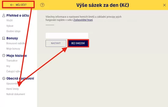 Sazka Casino registrace – nastavení herních limitů