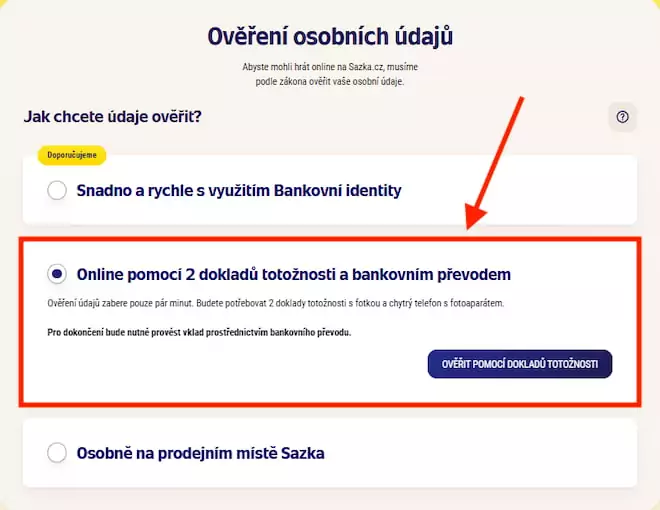 Sazka ověření osobních údajů