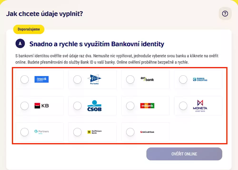 Sazka ověření přes Bank ID