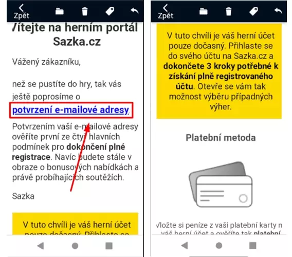 Sazka registrace ověření e-mailové adresy 2