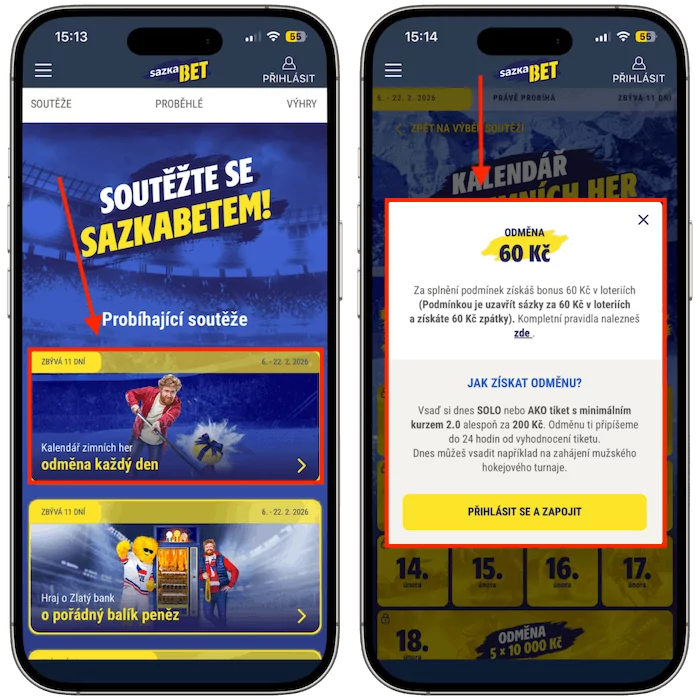 Sazkabet hokejový kalendář v aplikaci