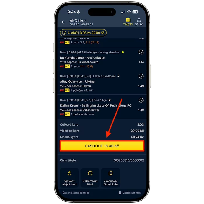 Sazkabet tlačítko cashout