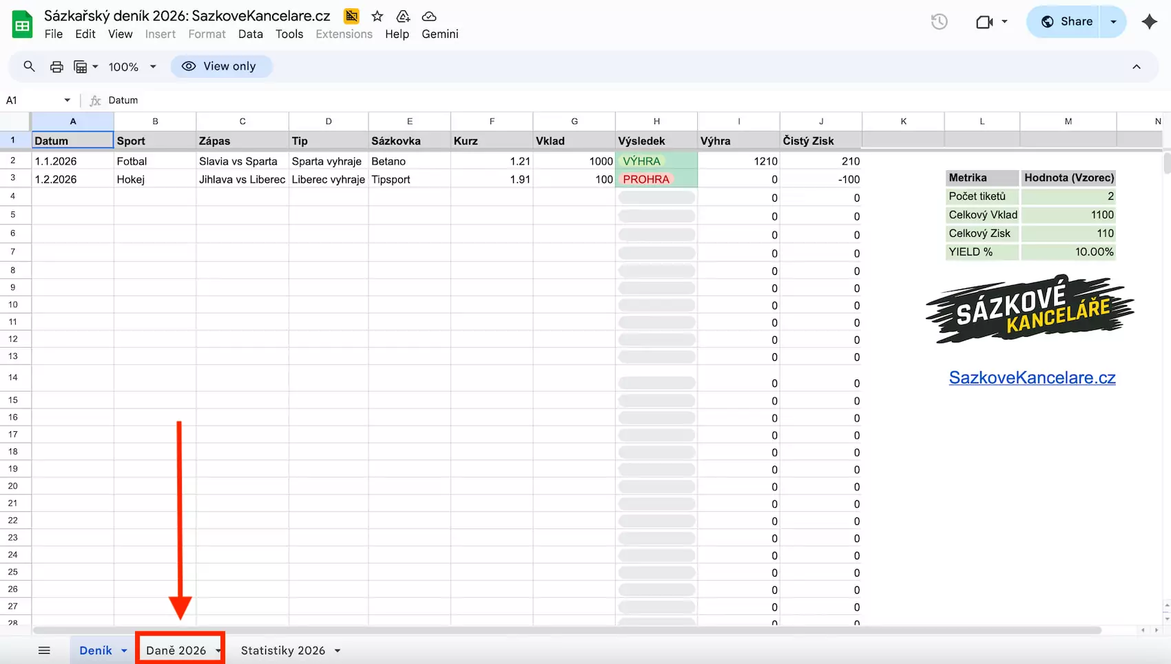 Sázkařský deník Excel