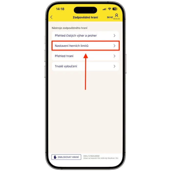 Kde je sekce herních limitů u Sazky