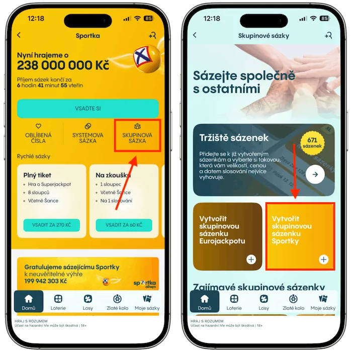 Sekce Skupinová Sázka u Sportky