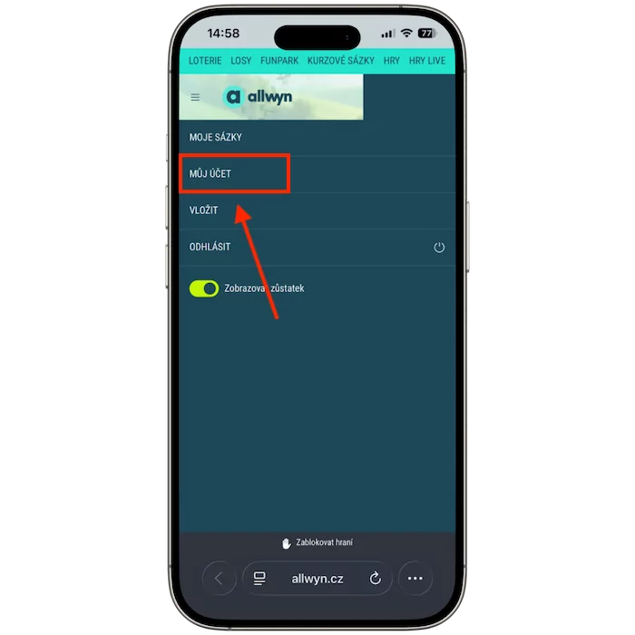 Sekce můj účet Allwyn