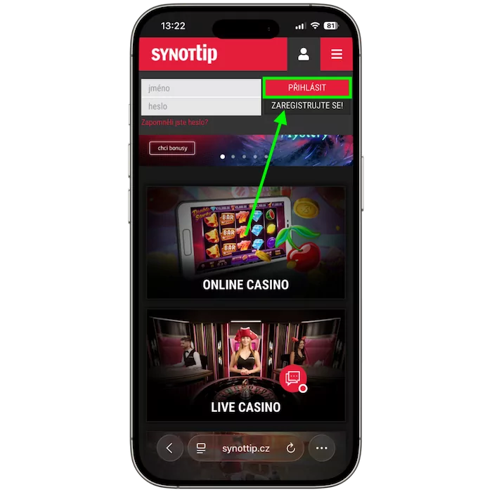 Synottip přihlášení do účtu