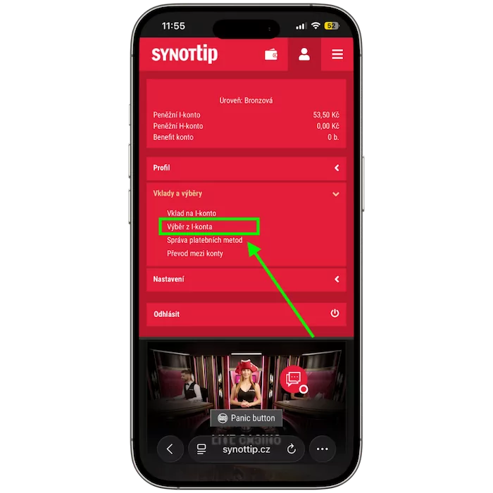 Synottip výběr z konta