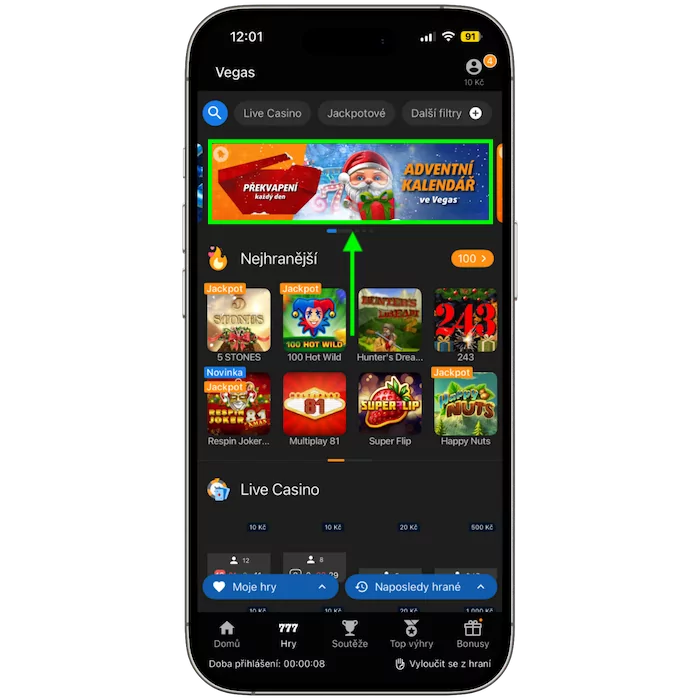 Tipsport Adventní kalendář na mobilu