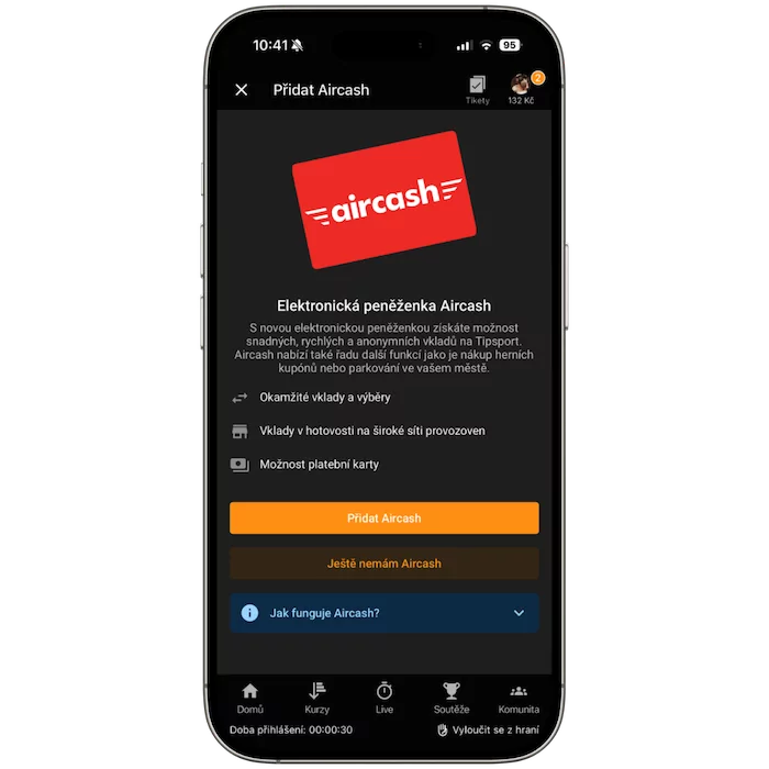 Tipsport aircash peněženka