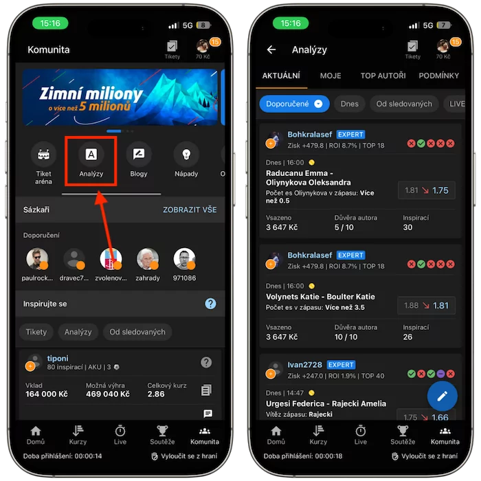 Tipsport analýzy v sekci Komunita