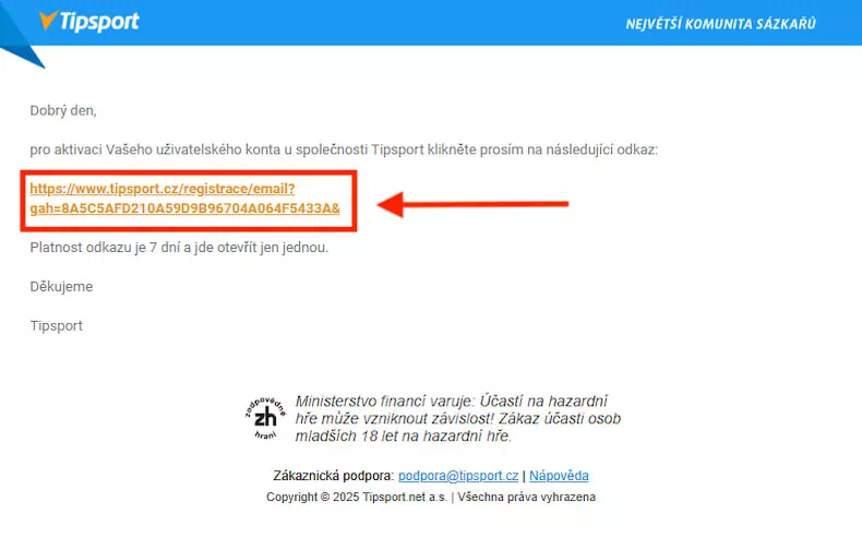 Tipsport ověření emailové adresy