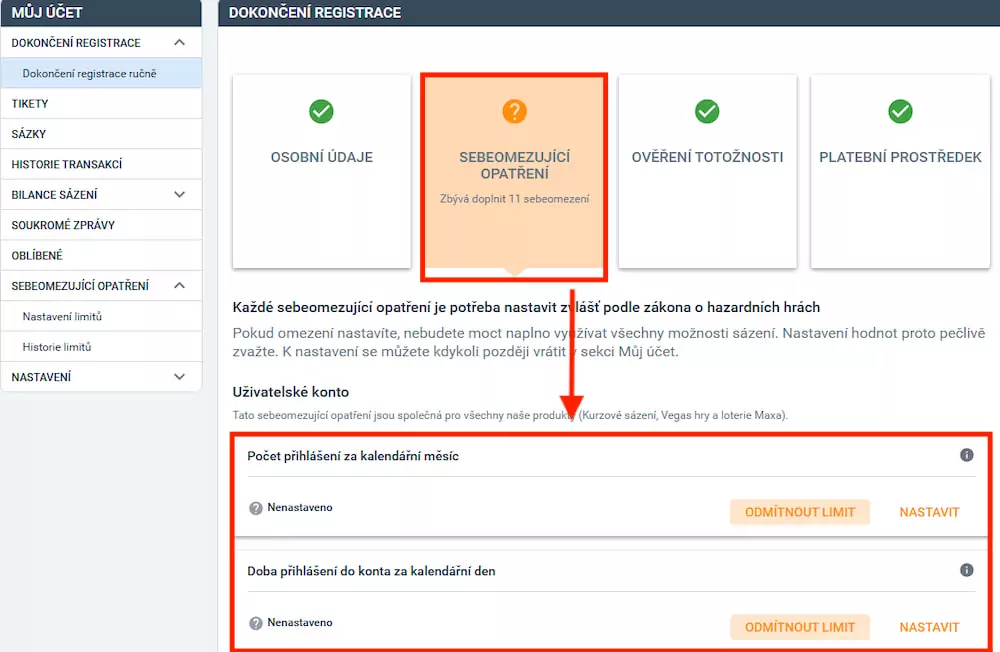 Tipsport sebeomezující limity