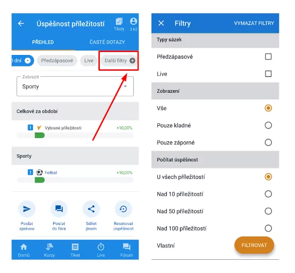 Tipsport úspěšnost příležitostí další filtry