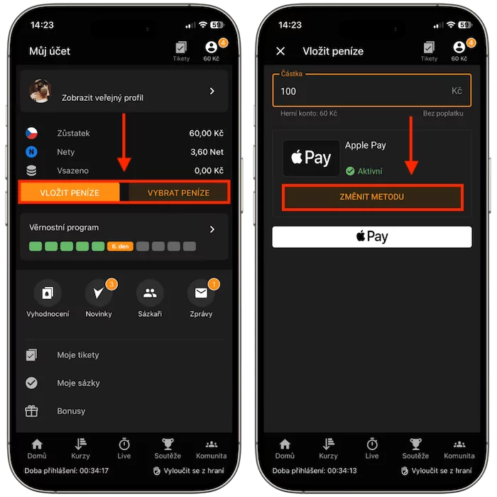 Tipsport vklady a výběry