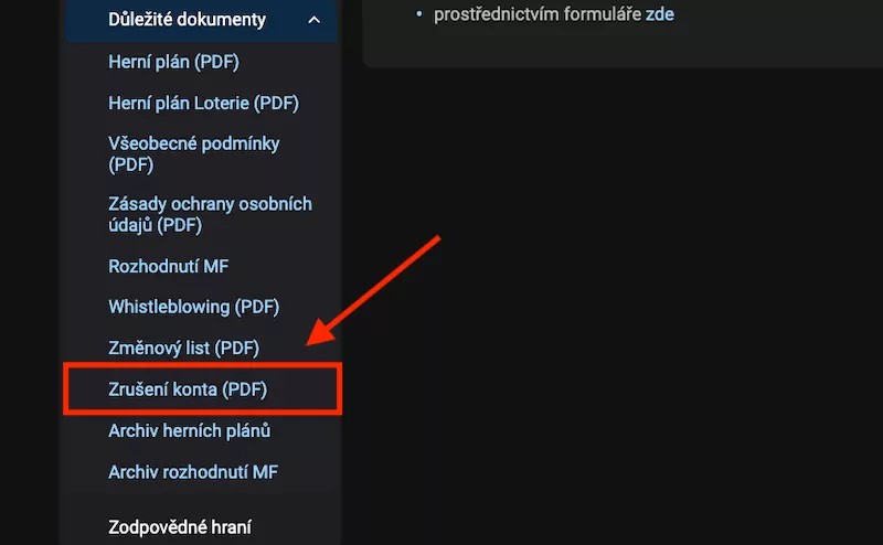 Tipsport zrušení konta