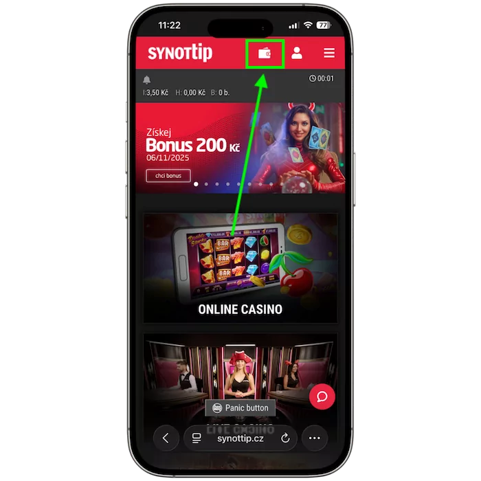 Tlačítko pro vklad u Synottip