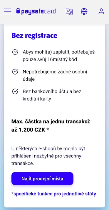 Výhody vkladu přes Paysafecard