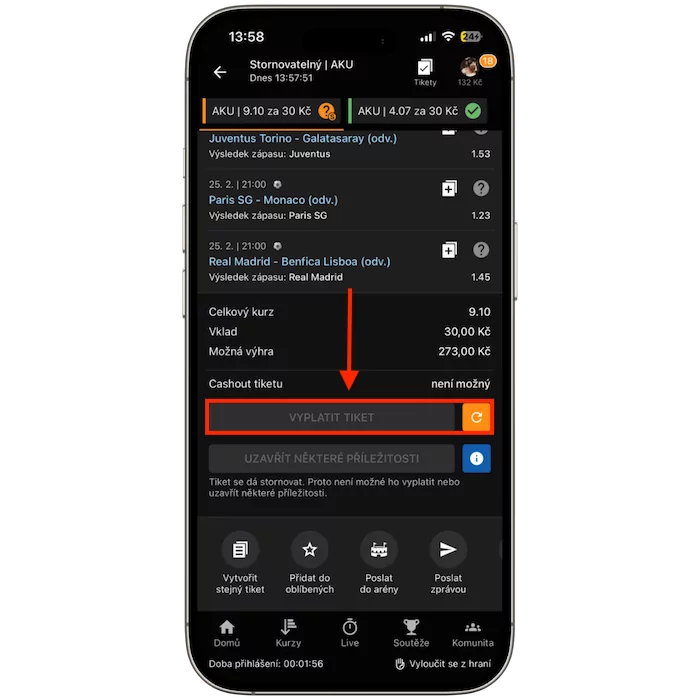 Vyplacení tiketu Tipsport