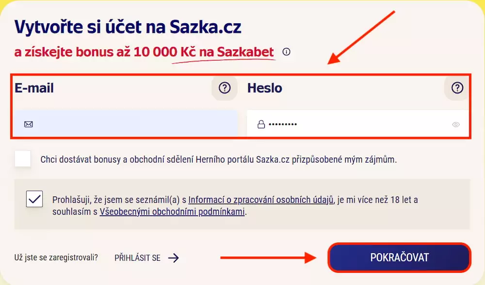 Vyplňte email a heslo