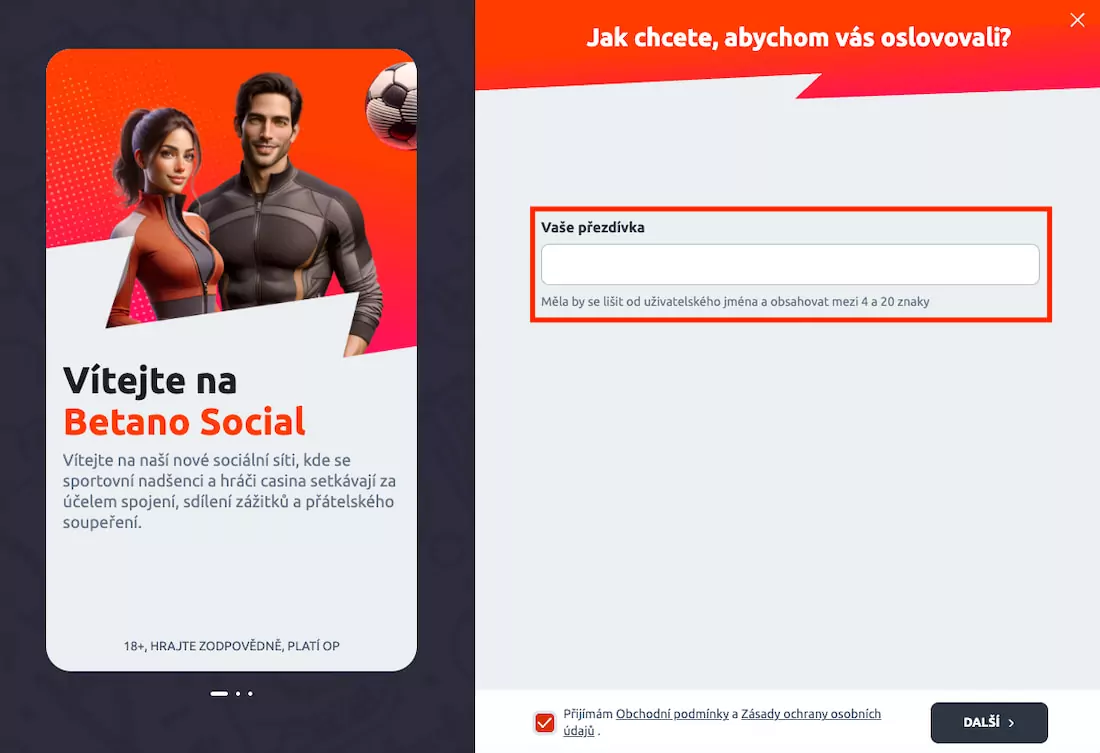 Zadej přezdívku Betano social