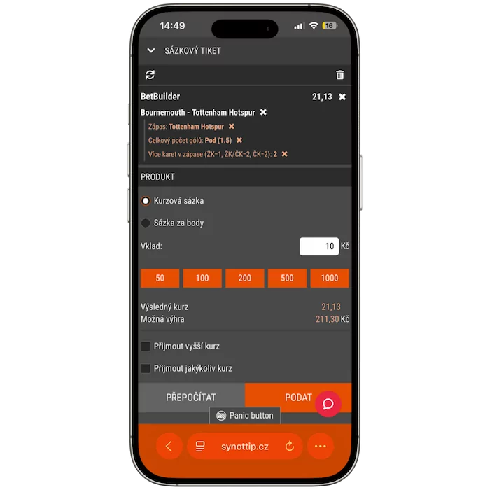 Zadejte vklad a potvrďte Synottip tiket