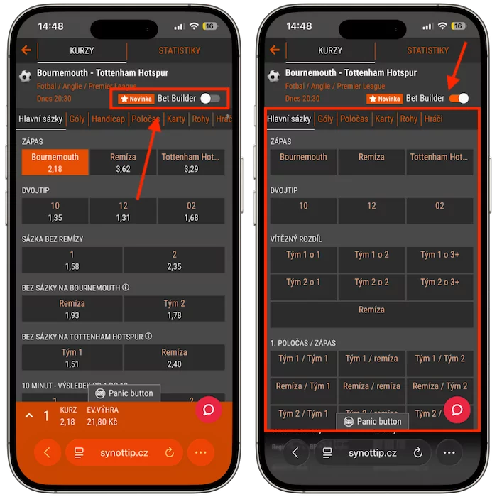 Záložka Synottip BetBuilder