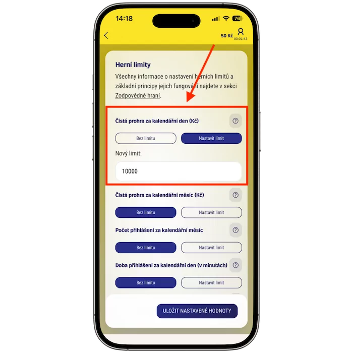 jak zvolit hodnoty limitů u Sazky