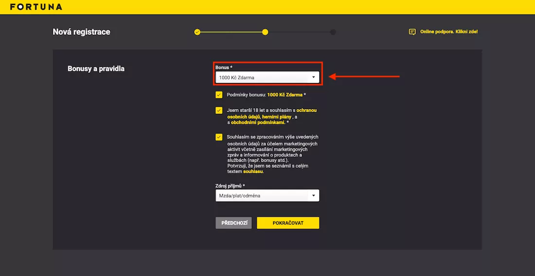 Zvolte Fortuna bonus