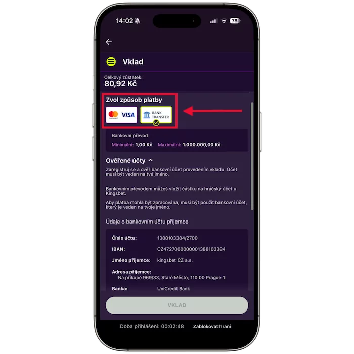 Zvolte Kingsbet platební metodu