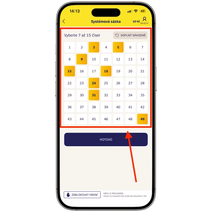 Zvolte počet čísel na Sportka tiketu