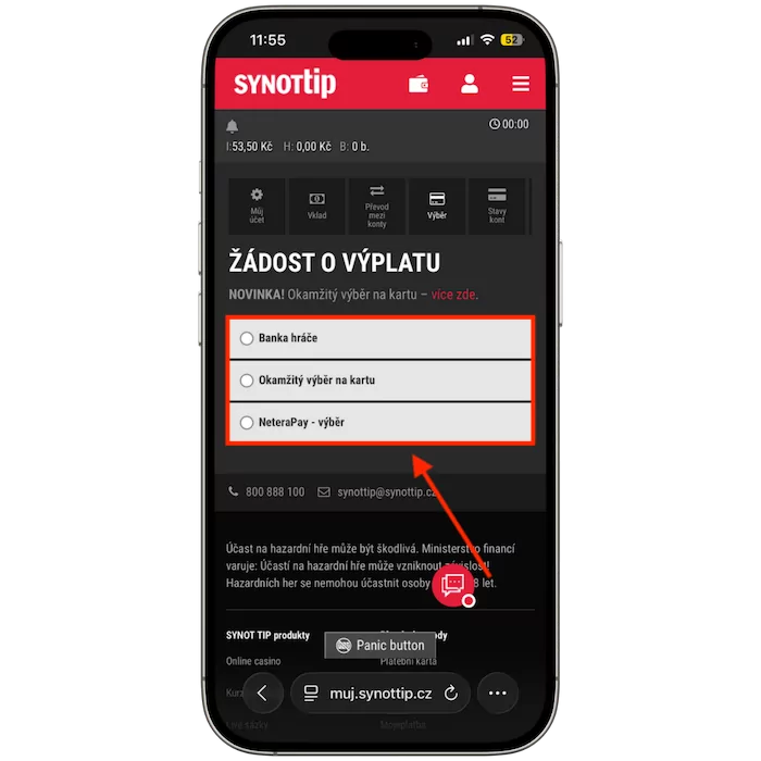 Zvolte výběrovou metodu u Synottip