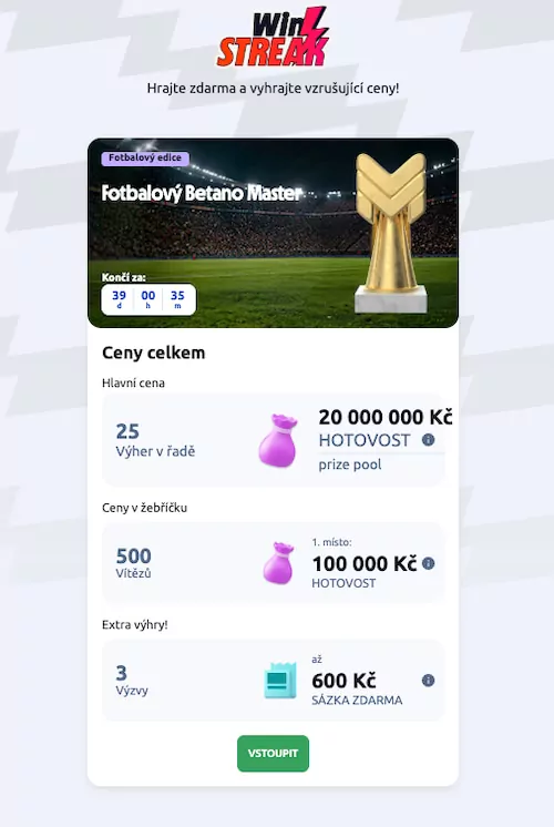 Betano Master rozhraní