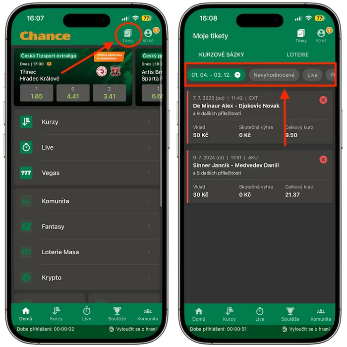 Chance aplikace kontrola tiketu