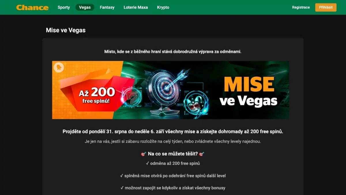 Chance free spiny Mise ve Vegas
