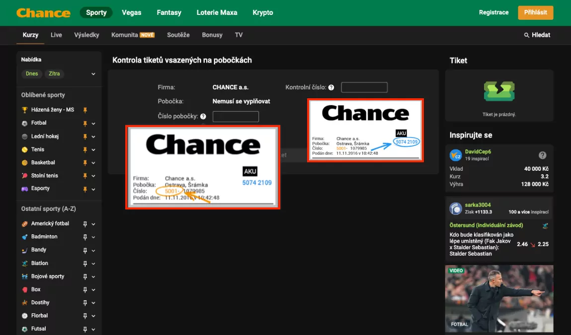 chance kontrola tiketu online 2