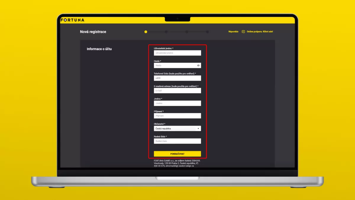 Fortuna registrace