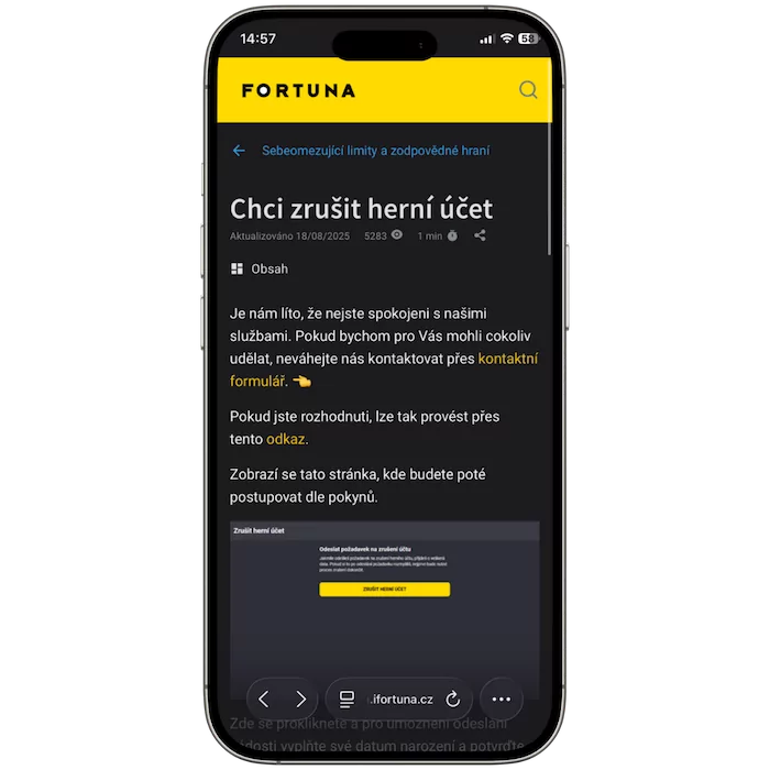Fortuna zrušení účtu