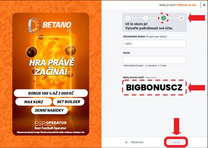 Kam vložit Betano promo kód