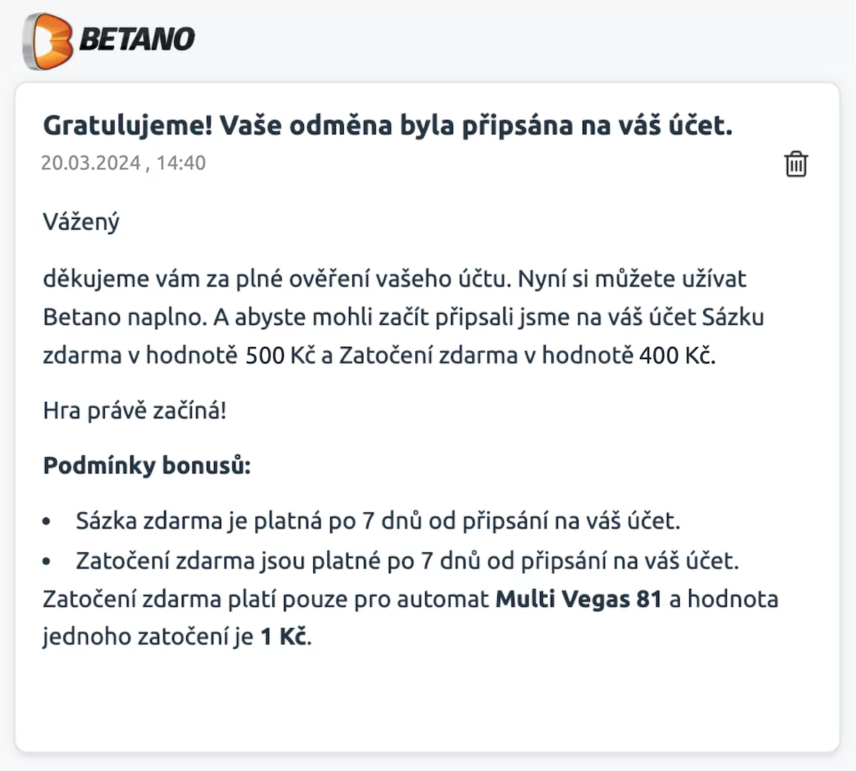 Kdy dostanu betano bonus