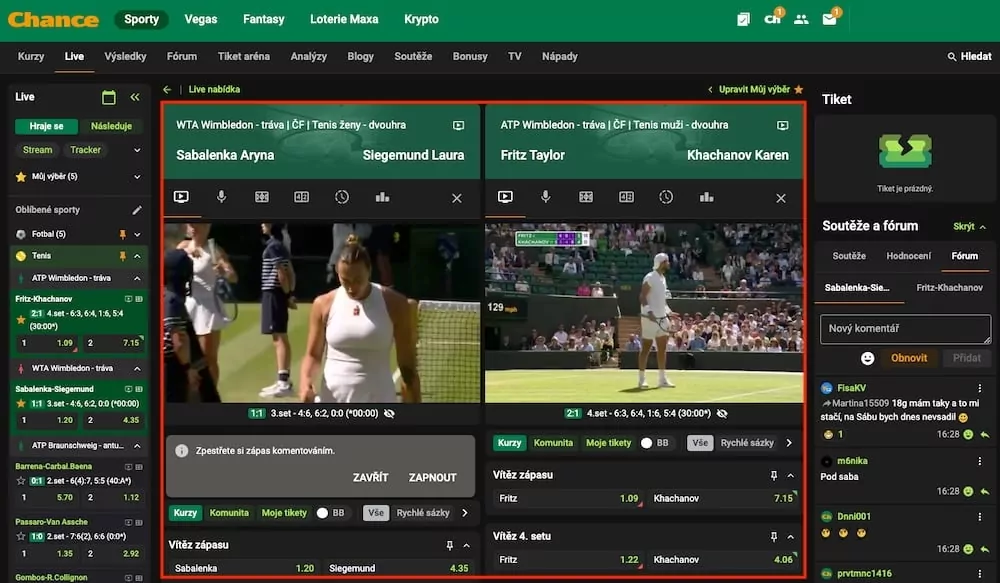 Multiview sportovních přenosů Chance