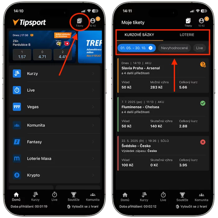 Jak zkontrolovat tiket v aplikaci Tipsport