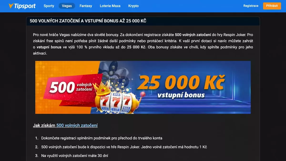 Tipsport free spiny za registraci